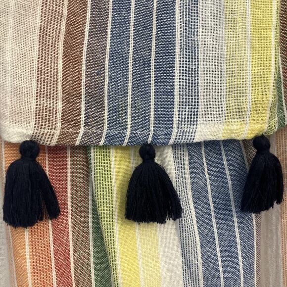 THML Rainbow Stripe Tassel Midi Dress Sz XS 100% Cotton Summer Beach Casual Boho - Picture 3 of 13